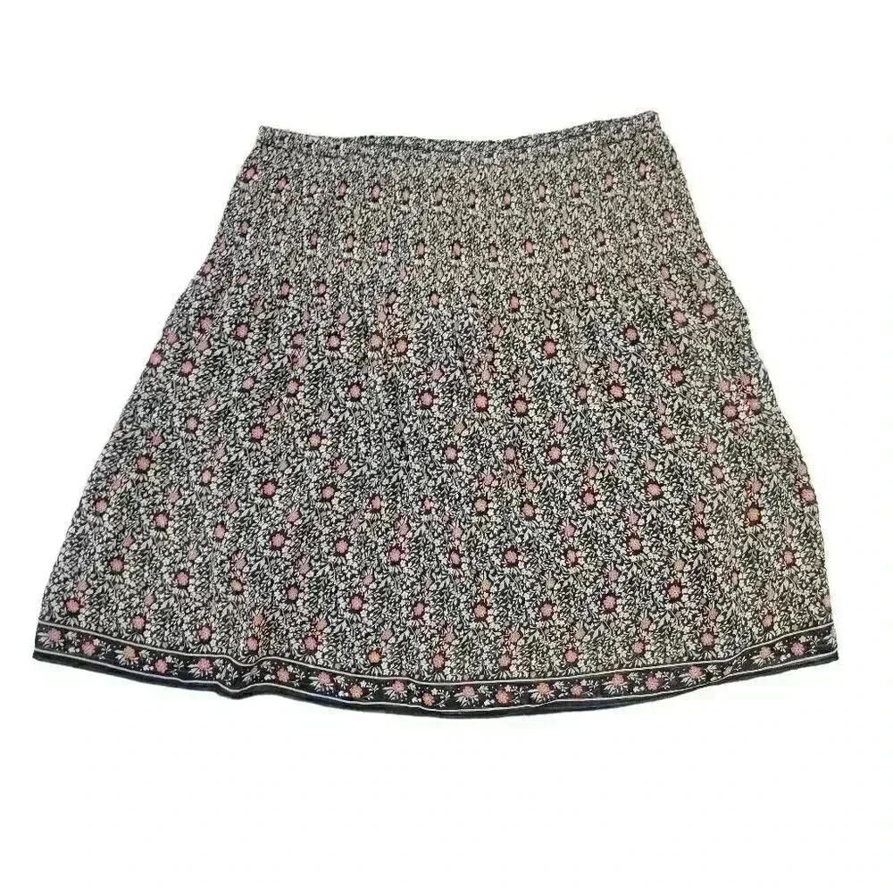 Max Studio Women's Black Floral Poly Chiffon Lined Gathered Waist Skirt NEW